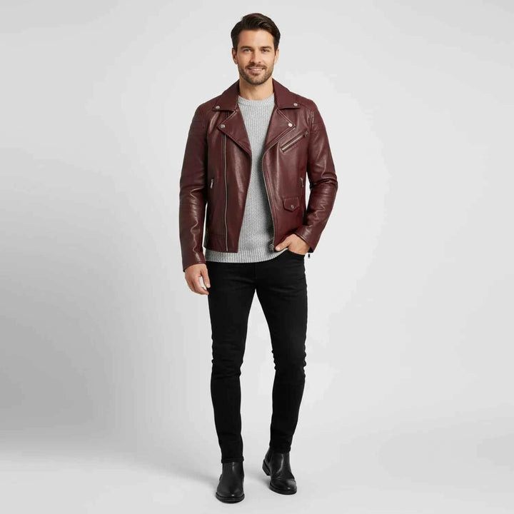 Men's Asymmetrical Leather Biker Jacket