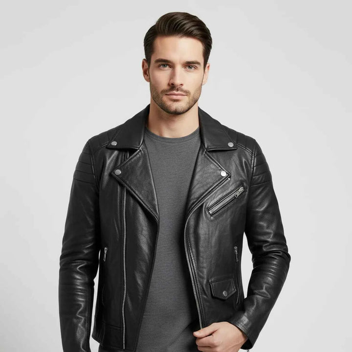 Men's Asymmetrical Leather Biker Jacket