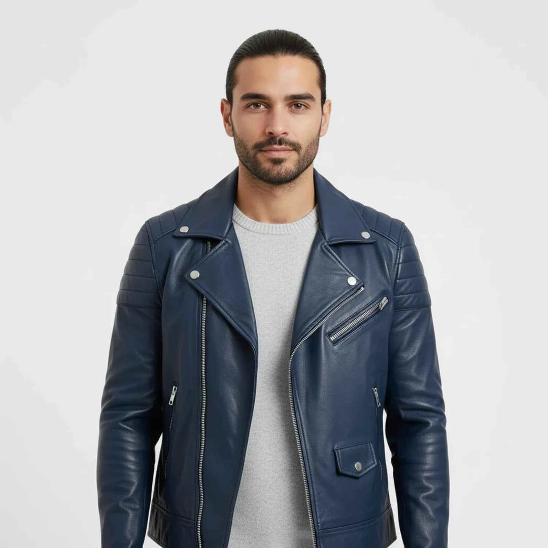 Men's Asymmetrical Leather Biker Jacket