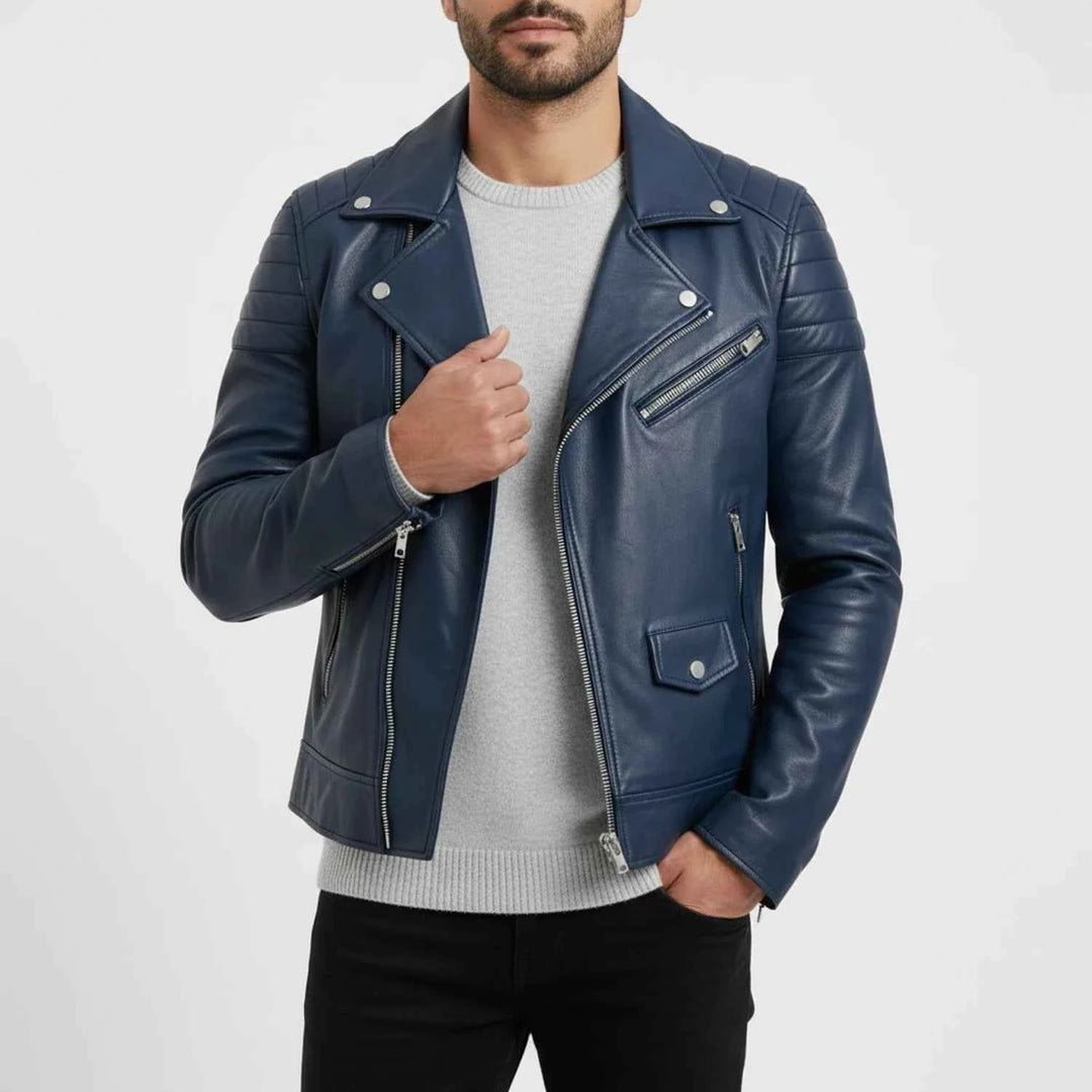 Men's Asymmetrical Leather Biker Jacket