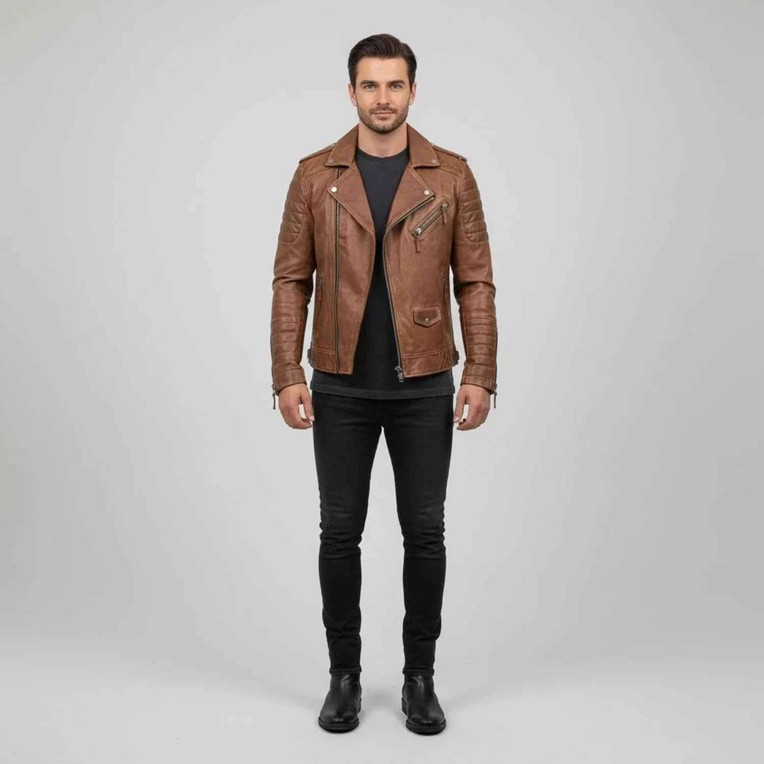 Men's Asymmetrical Leather Biker Jacket