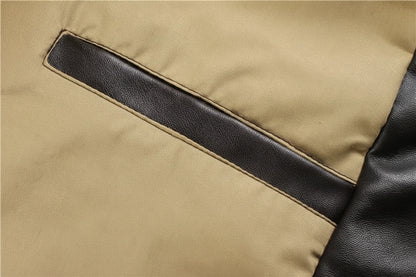 Men's Leather Jacket Pockets Black Winter Ribbed Trim Zip Closure