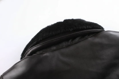 Men's Leather Jacket Pockets Black Winter Ribbed Trim Zip Closure