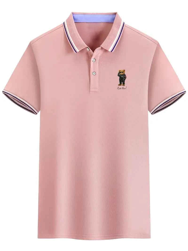 Men's Bear Print Polo - Comfort & Luxury Pink