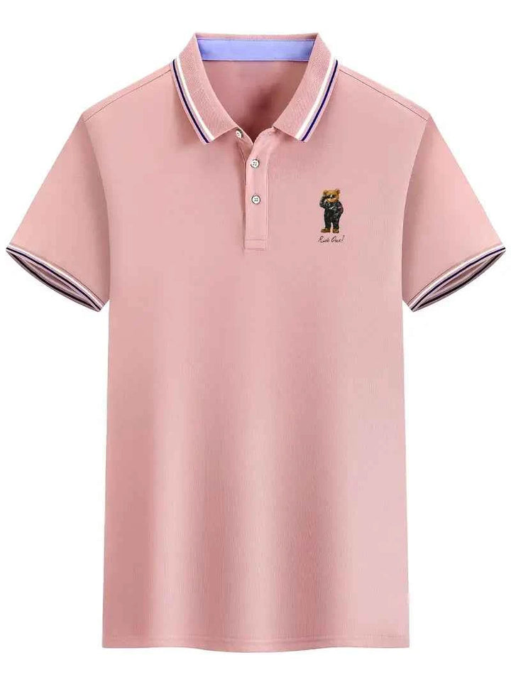 Men's Bear Print Polo - Comfort & Luxury Pink