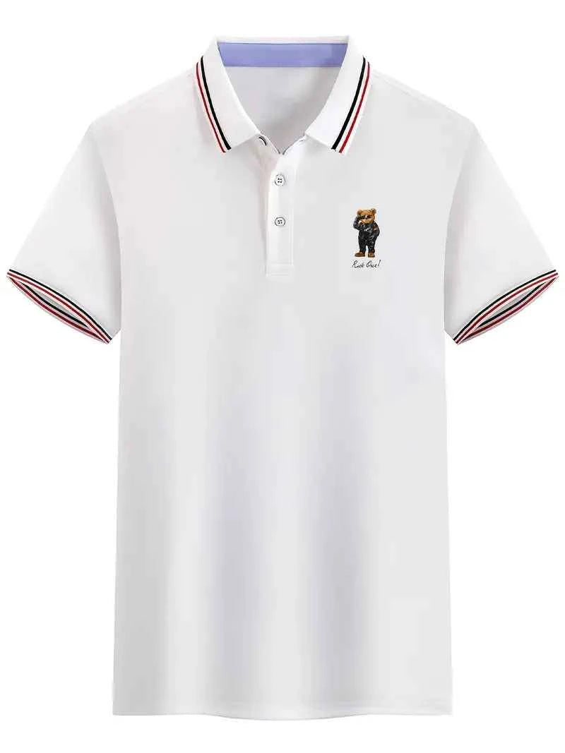 Men's Bear Print Polo - Comfort & Luxury White