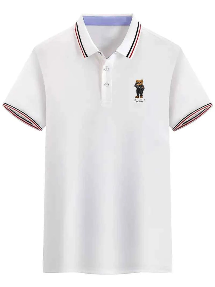 Men's Bear Print Polo - Comfort & Luxury White