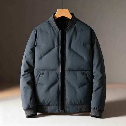Men's Polyester Bomber Insulated Ribbed Front Pocket Solid Blue Jacket Blue