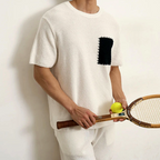 Men's Black Breathable Cotton Blend Patchwork Pocket T Shirt