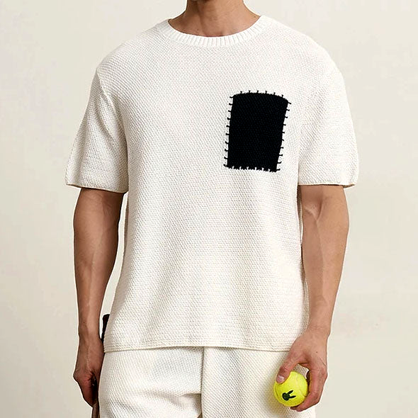 Men's Black Breathable Cotton Blend Patchwork Pocket T Shirt
