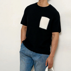 Men's Black Breathable Cotton Blend Patchwork Pocket T Shirt