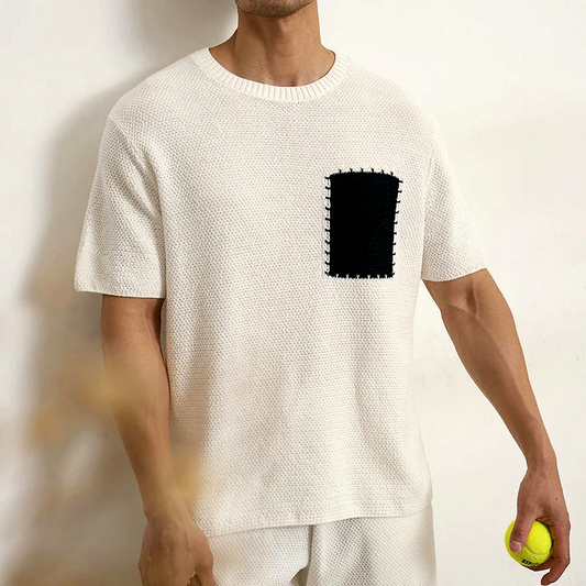 Men's Black Breathable Cotton Blend Patchwork Pocket T Shirt White