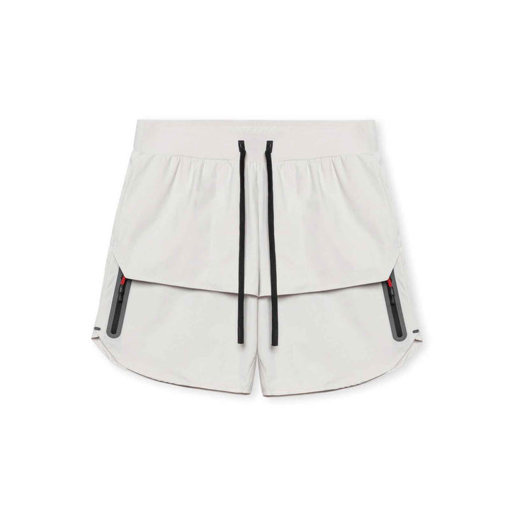Men's Breathable Sport Shorts – Relaxed Fit, Zipper Pockets, Adjustable Waistband Ash White