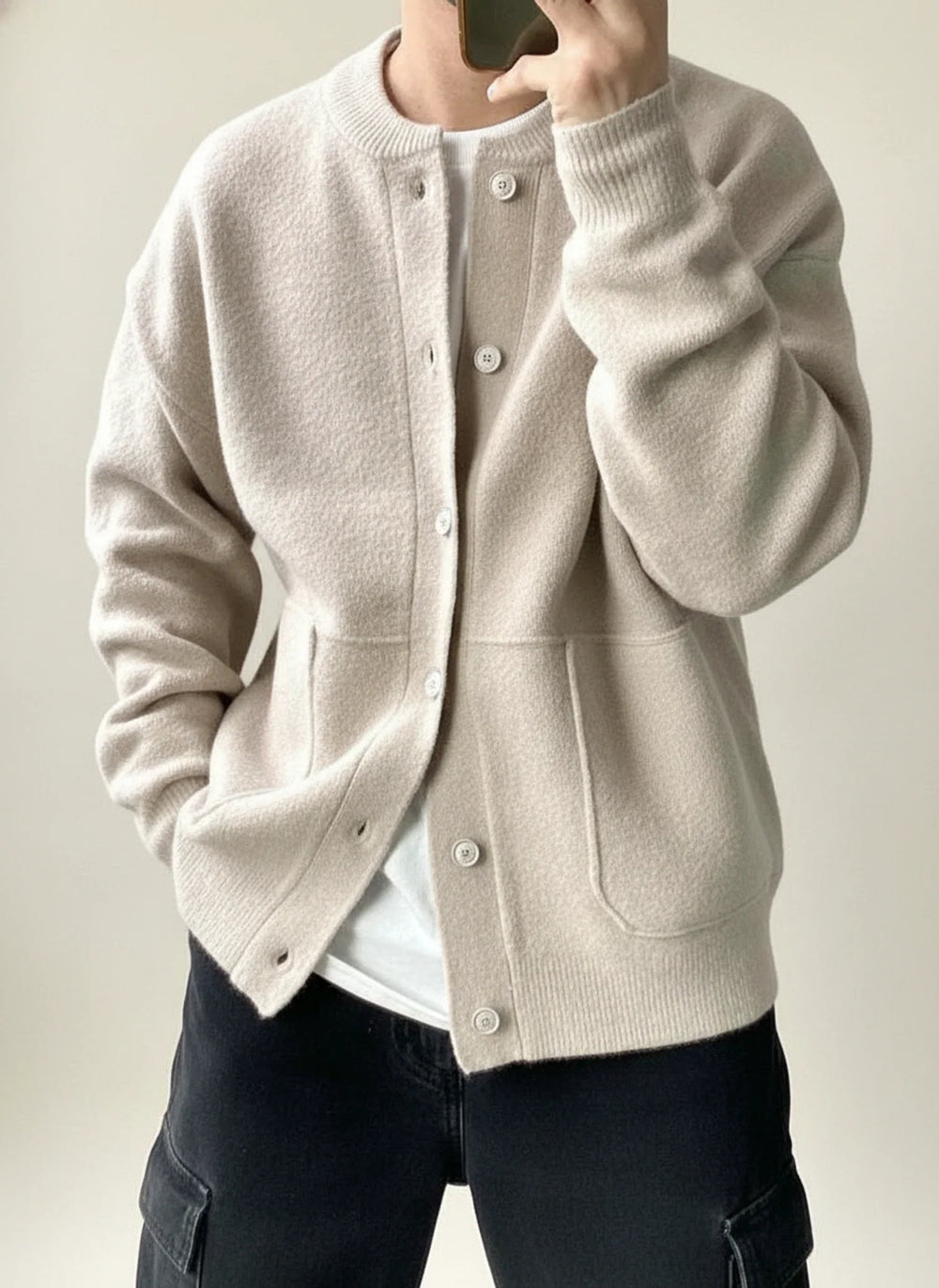 Men's Button-Down Cardigan Jacket Beige