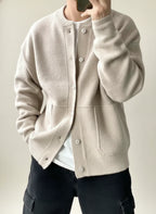 Men's Cotton Blend Relaxed Fit Ribbed Cardigan Winter Essential Beige