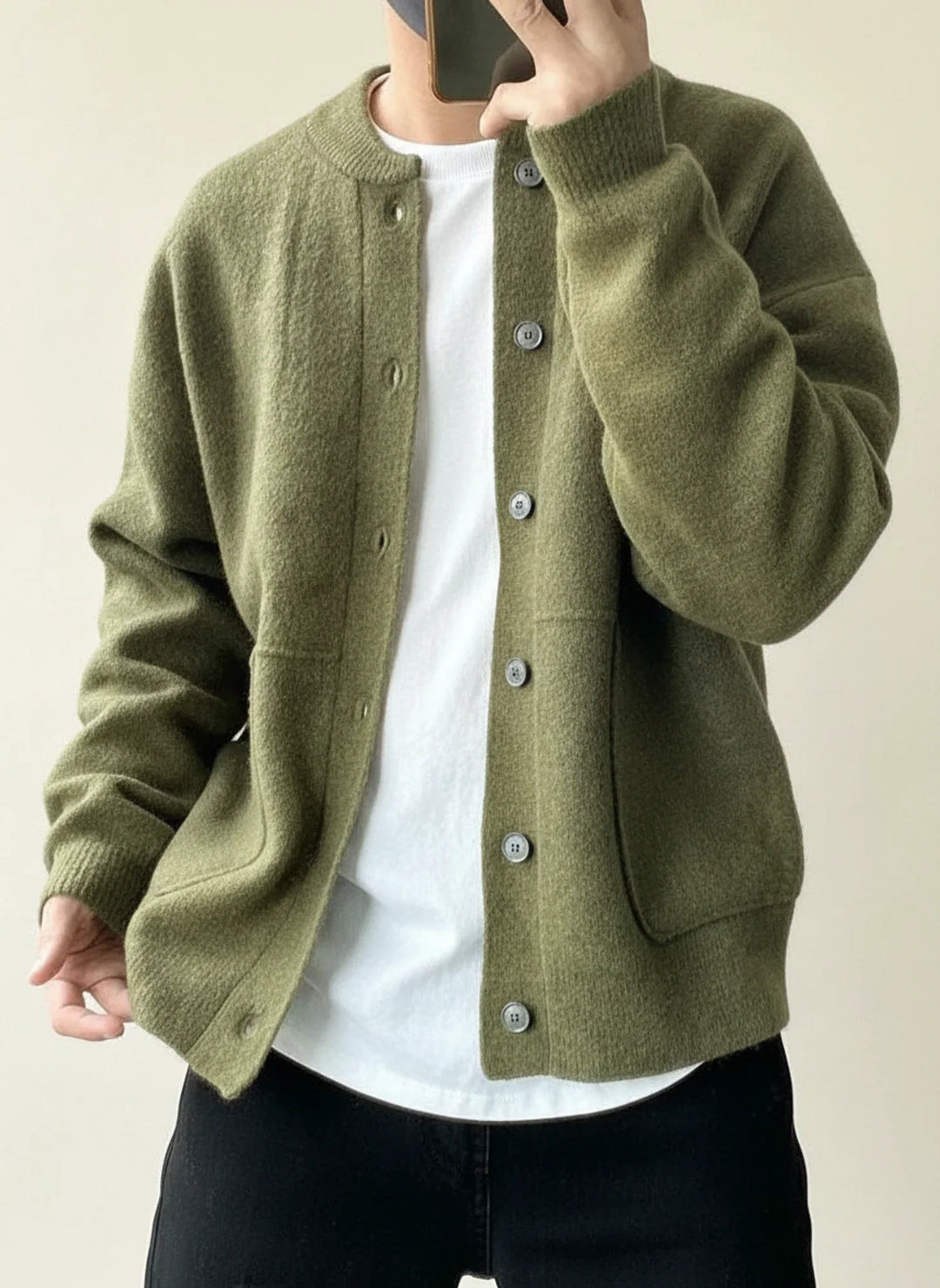 Men's Button-Down Cardigan Jacket Green