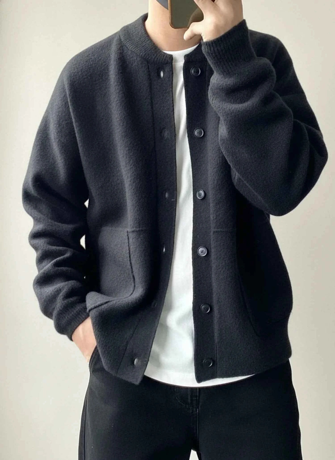 Men's Button-Down Cardigan Jacket Black