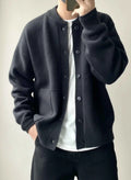 Men's Cotton Blend Relaxed Fit Ribbed Cardigan Winter Essential Black