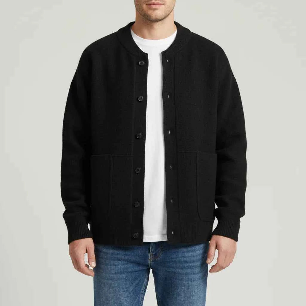 Men's Button-Front Casual Cardigan Black