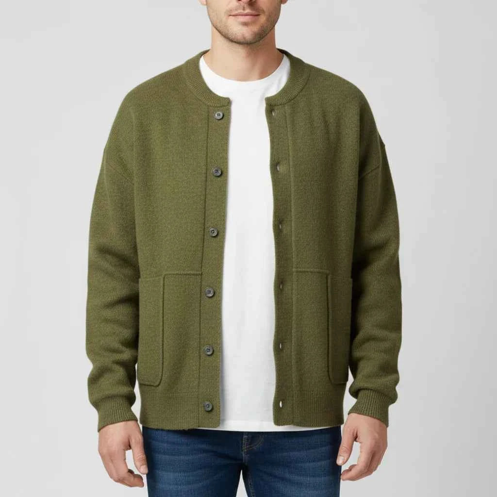 Men's Button-Front Casual Cardigan Green