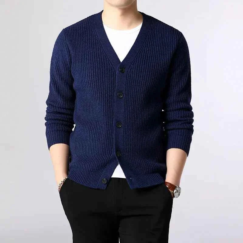 Men's Button-Front Knit Cardigan Navy Blue