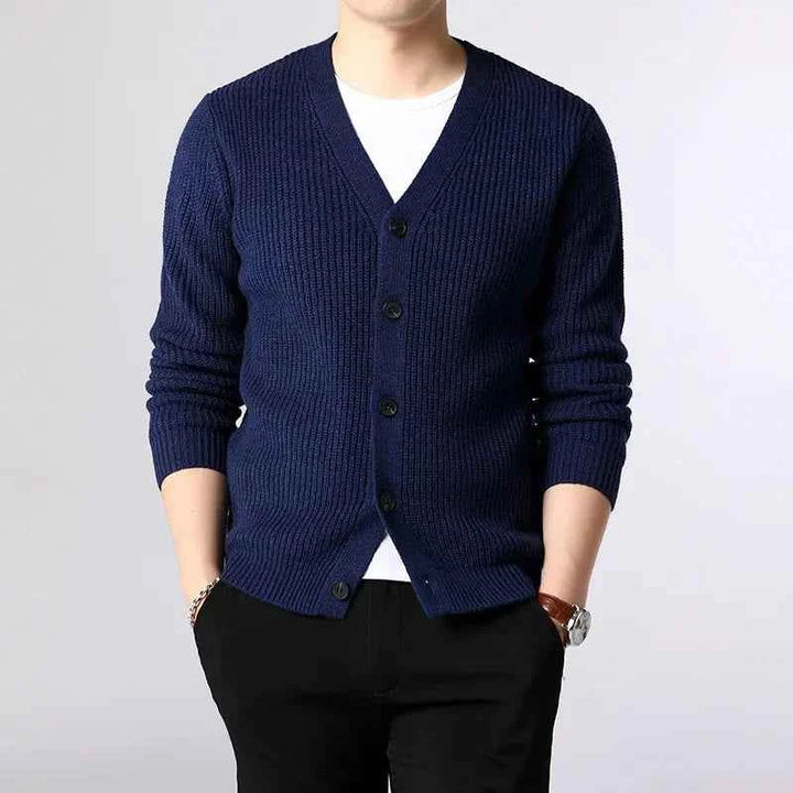Men's Button-Front Knit Cardigan Navy Blue