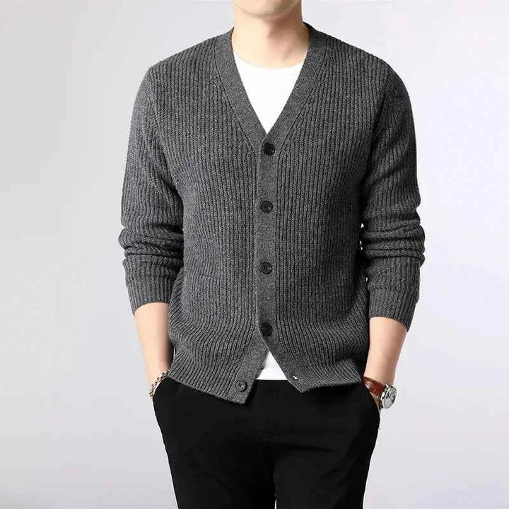 Men's Button-Front Knit Cardigan Dark Gray