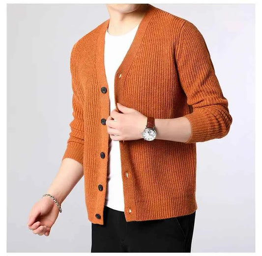 Men's Loose Fit Ribbed Texture Button Up Front Knit Cardigan