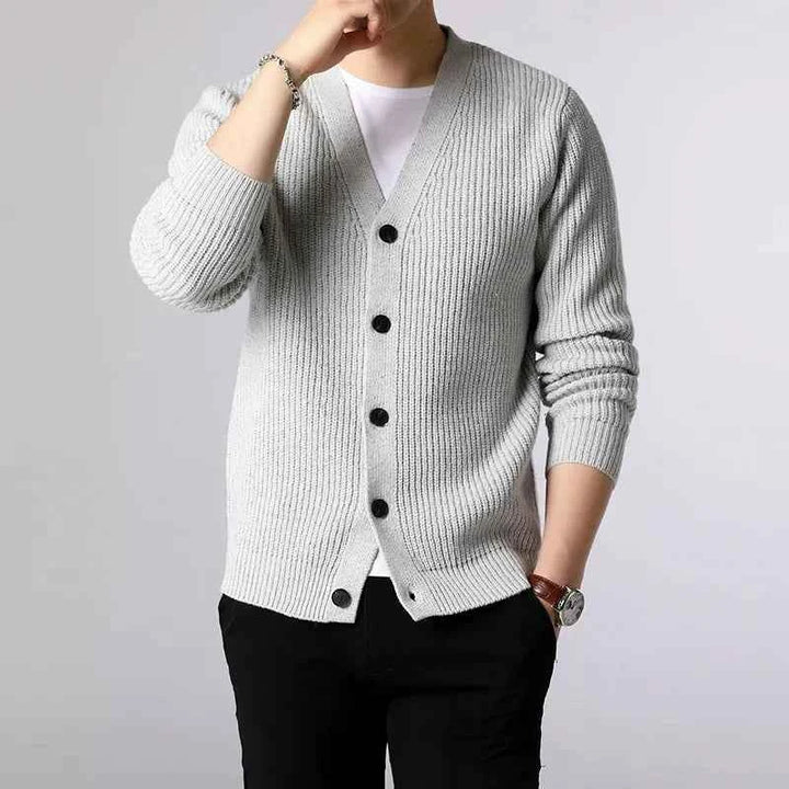 Men's Button-Front Knit Cardigan Light Grey