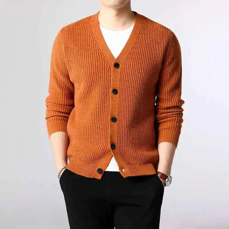 Men's Button-Front Knit Cardigan Orange