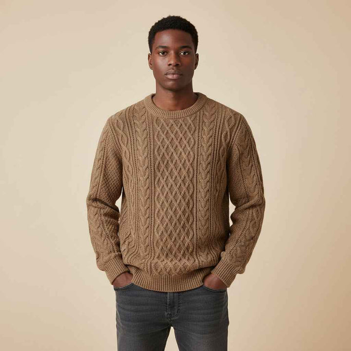 Men's Cable Knit Sweater Brown