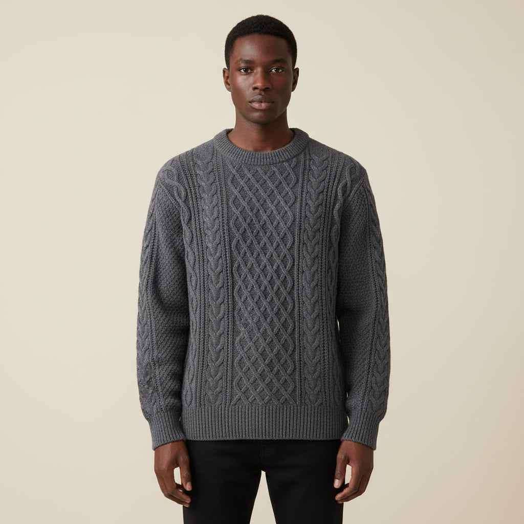 Men's Cable Knit Sweater Grey