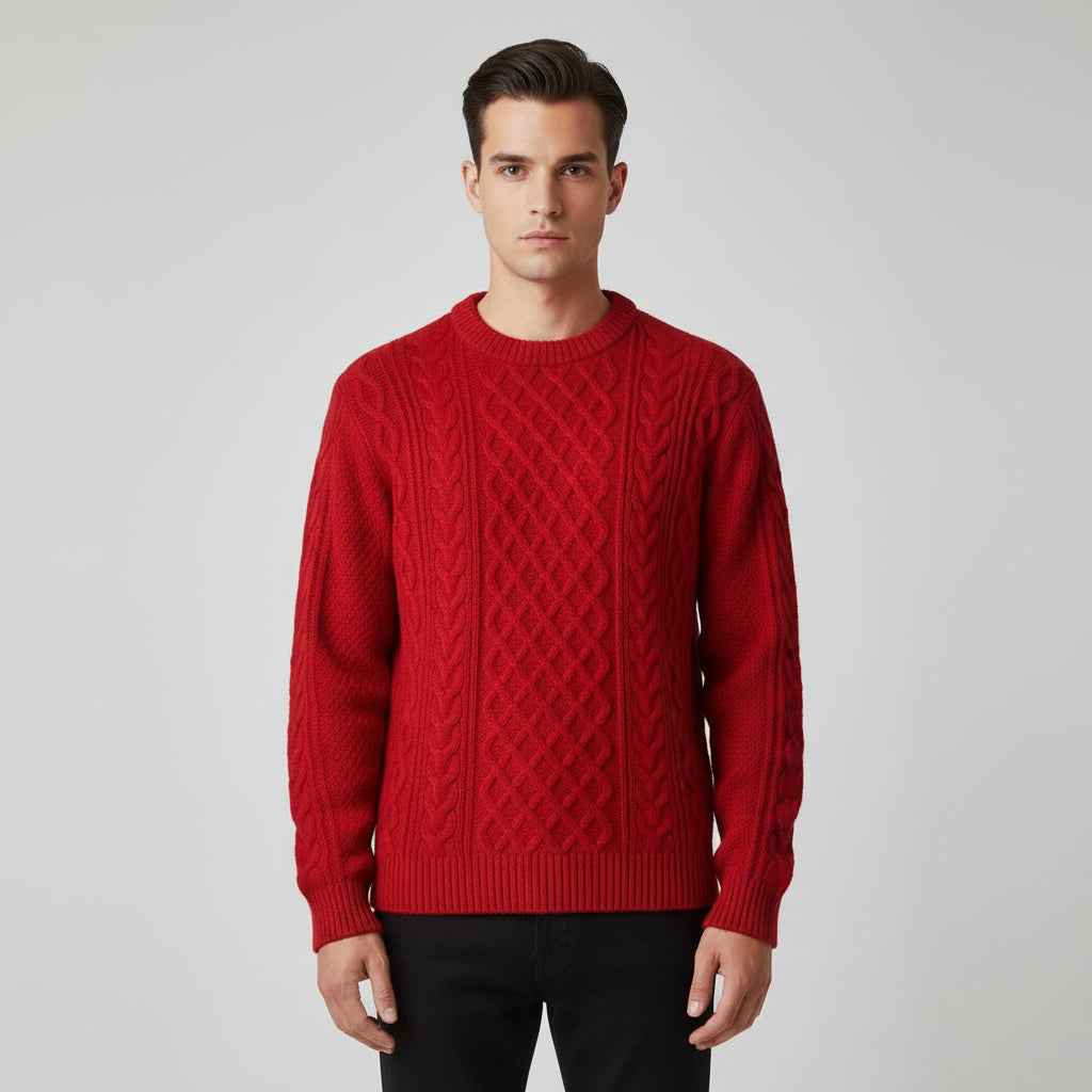 Men's Cable Knit Sweater Red
