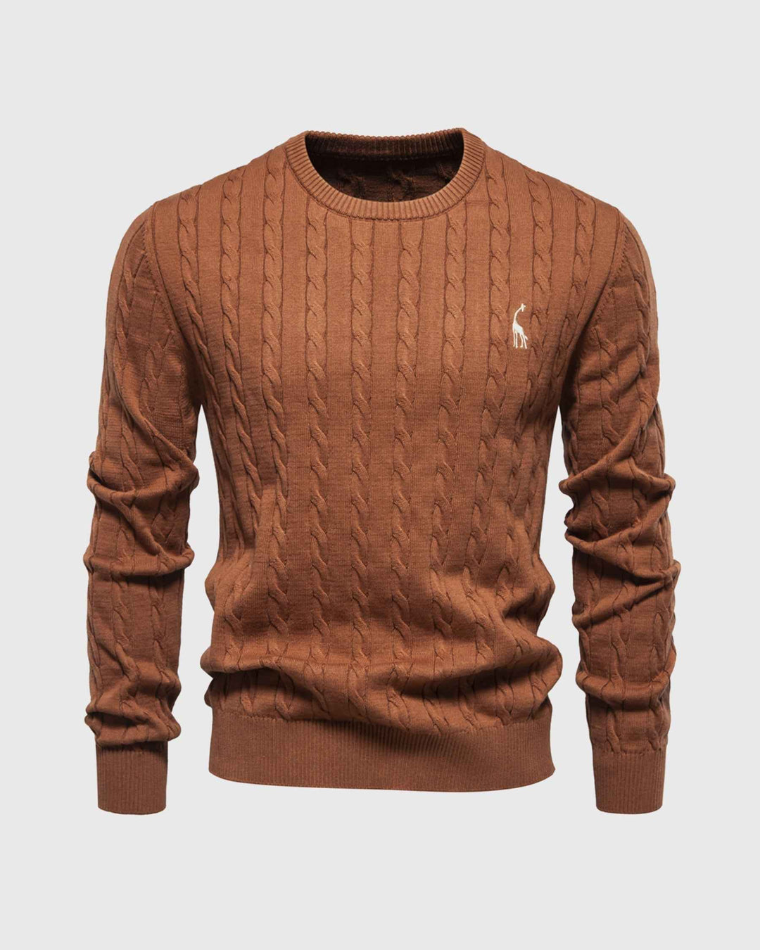 Men's Cable Knit Sweater – Regular Fit – Ribbed Cuffs – Breathable Cotton – Casual Style Brown