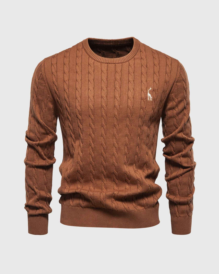 Men's Cable Knit Sweater – Regular Fit – Ribbed Cuffs – Breathable Cotton – Casual Style Brown