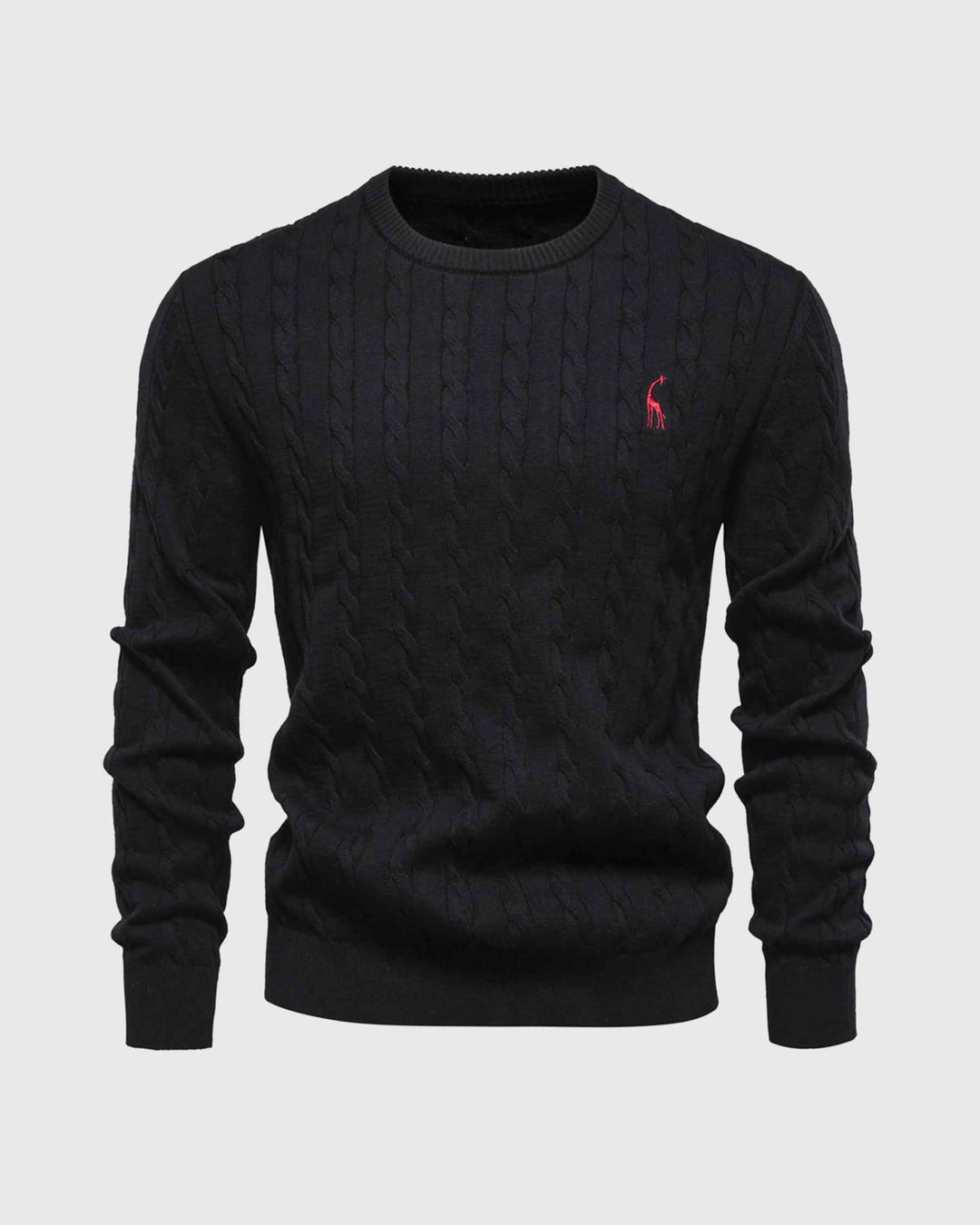 Men's Cable Knit Sweater – Regular Fit – Ribbed Cuffs – Breathable Cotton – Casual Style Black