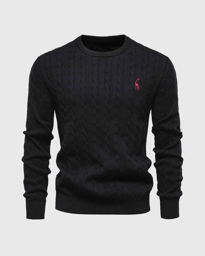 Men's Cable Knit Sweater – Regular Fit – Ribbed Cuffs – Breathable Cotton – Casual Style Black