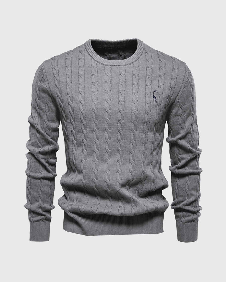 Men's Cable Knit Sweater – Regular Fit – Ribbed Cuffs – Breathable Cotton – Casual Style Grey