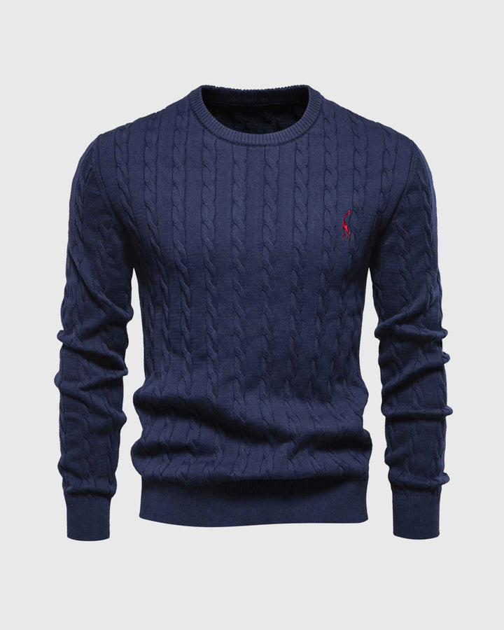 Men's Cable Knit Sweater – Regular Fit – Ribbed Cuffs – Breathable Cotton – Casual Style Blue