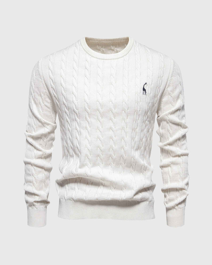 Men's Cable Knit Sweater – Regular Fit – Ribbed Cuffs – Breathable Cotton – Casual Style White