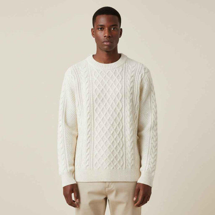 Men's Cable Knit Sweater White