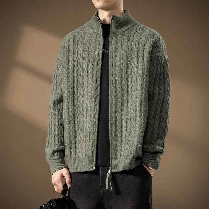 Men's Cable-Knit Zip Cardigan Green