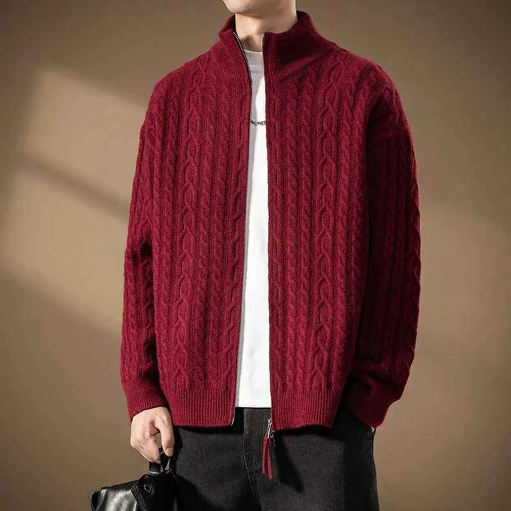 Men's Cable-Knit Zip Cardigan Red