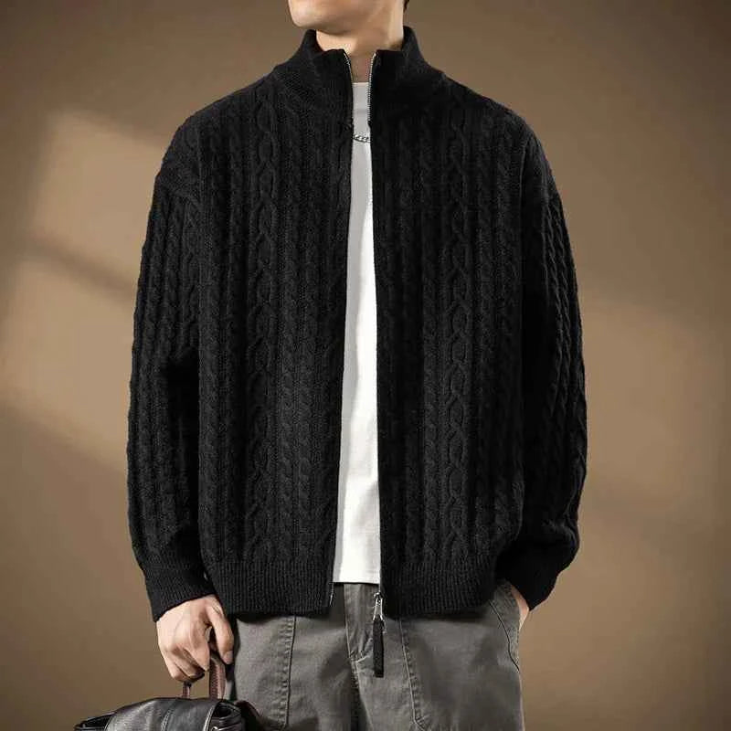 Men's Cable-Knit Zip Cardigan Black