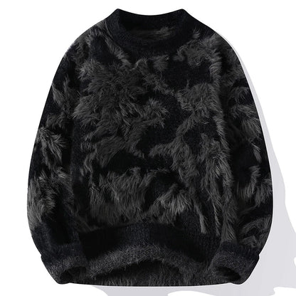 Men's Cashmere Sweater Oversized Ribbed Trim Cream & Mocha Winter Noir & Slate