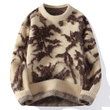 Men's Cashmere Sweater Oversized Ribbed Trim Cream & Mocha Winter Cream & Mocha