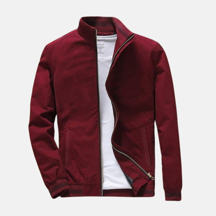 Men's Casual Bomber Jacket – Cotton Blend – Zipper Closure – Ribbed Cuffs Red