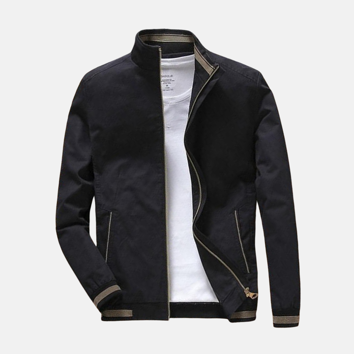 Men's Casual Bomber Jacket – Cotton Blend – Zipper Closure – Ribbed Cuffs Black
