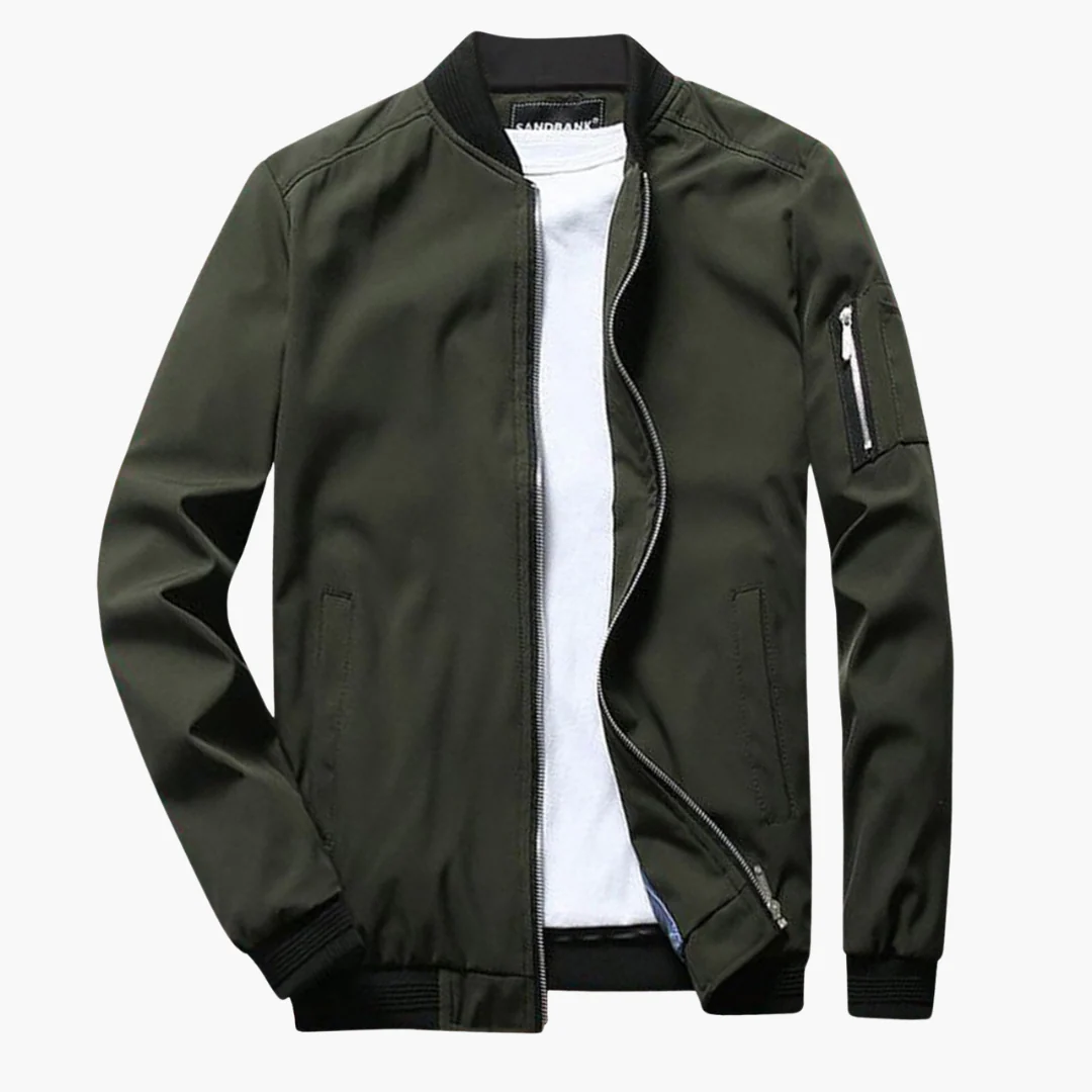 Men's Casual Bomber Jacket – Regular Fit – Ribbed Trims – Zipper Sleeve Pocket Green