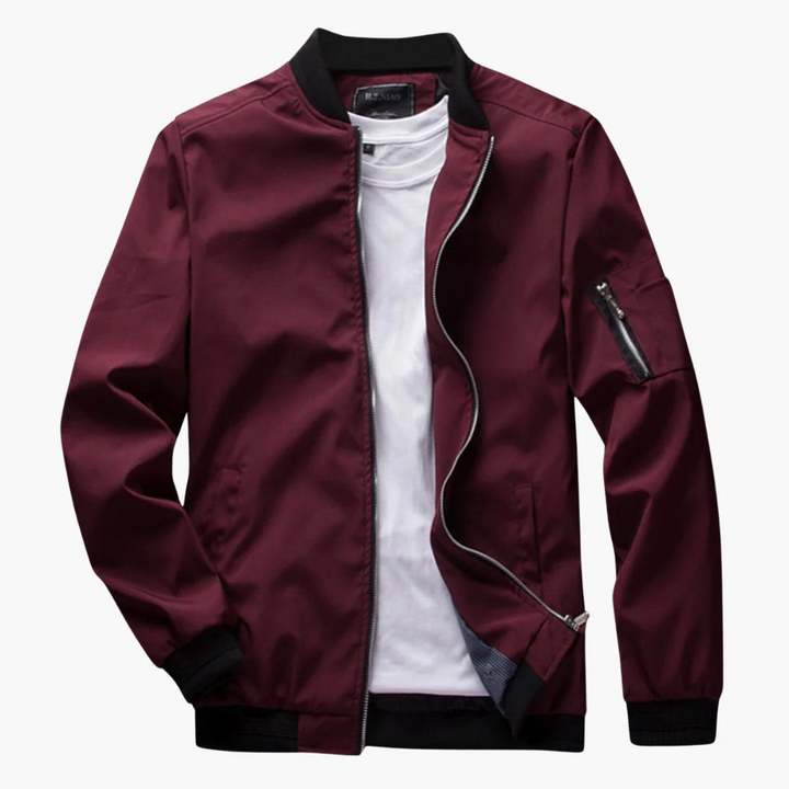 Men's Casual Bomber Jacket – Regular Fit – Ribbed Trims – Zipper Sleeve Pocket Red